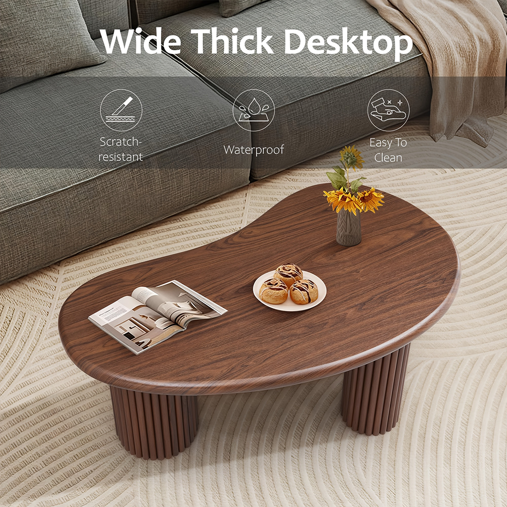 Modern Coffee Table With Rounded Tabletop And Fluted Legs For Living Room