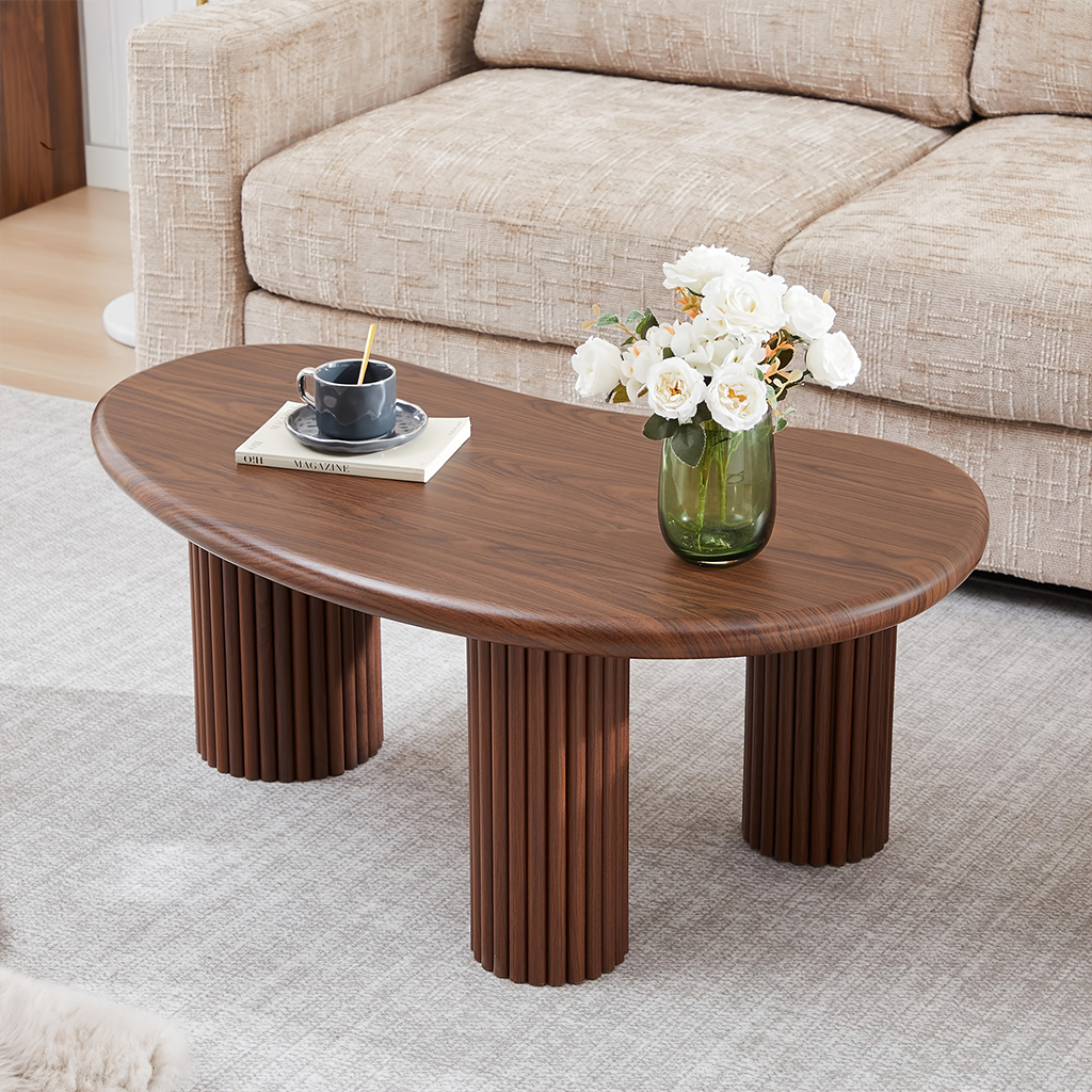 Modern Coffee Table With Rounded Tabletop And Fluted Legs For Living Room