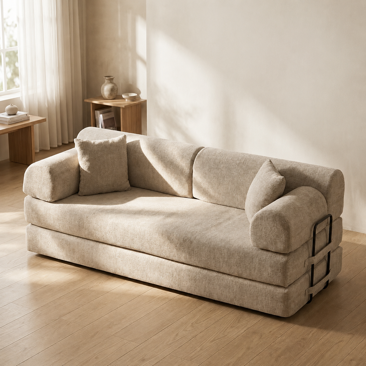 Modern Upholstered Corner Chaise Sofa With Rounded Armrests For Living Room And Apartment