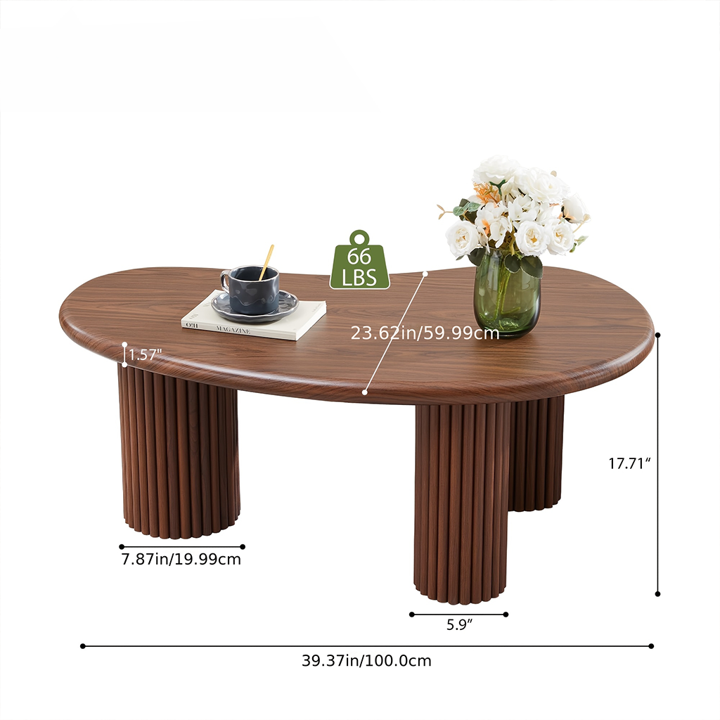 Modern Coffee Table With Rounded Tabletop And Fluted Legs For Living Room