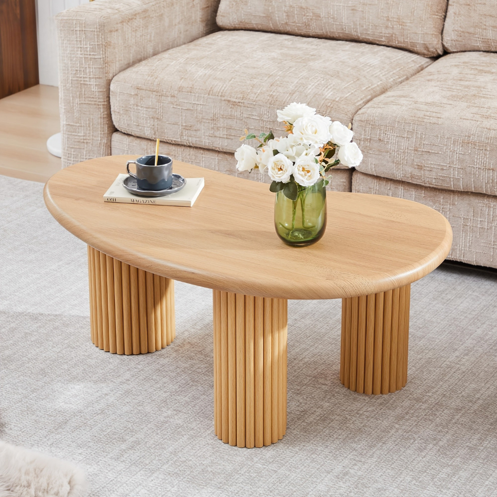 Modern Coffee Table With Rounded Tabletop And Fluted Legs For Living Room