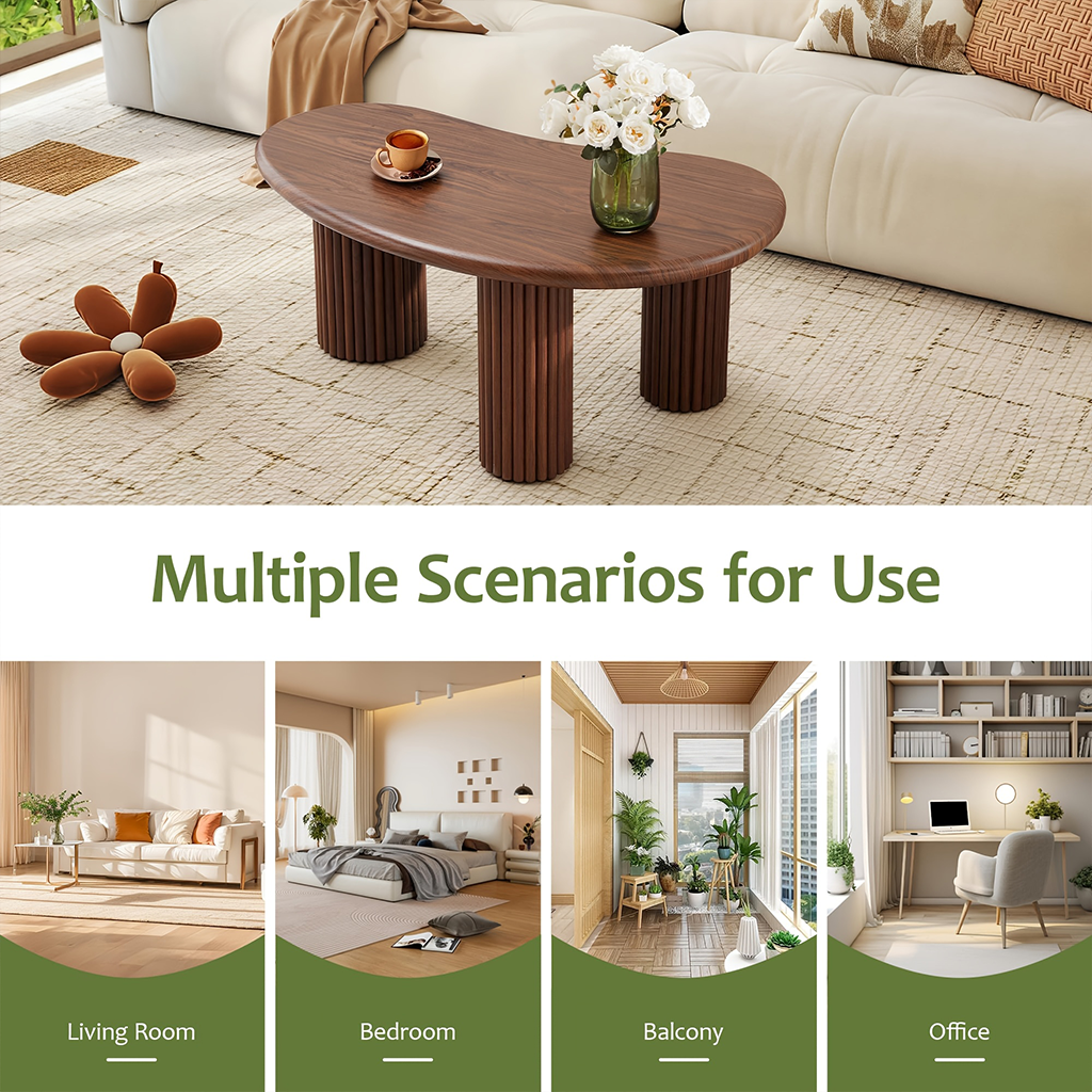 Modern Coffee Table With Rounded Tabletop And Fluted Legs For Living Room