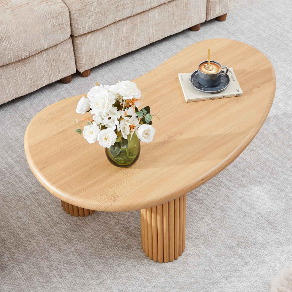 Modern Coffee Table With Rounded Tabletop And Fluted Legs For Living Room