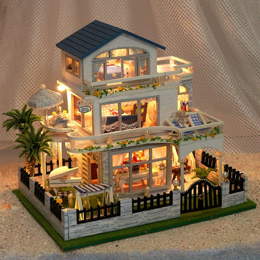 Seaside Villa DIY Miniature Dollhouse Kit - Wooden Building Model