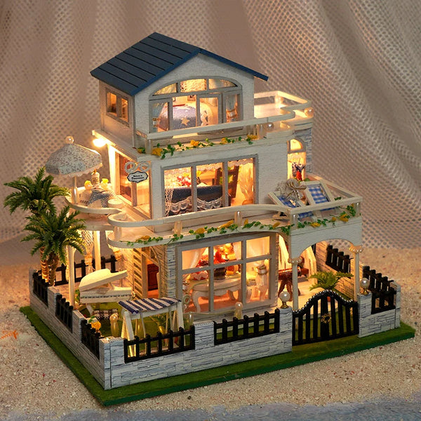 Seaside Villa DIY Miniature Dollhouse Kit - Wooden Building Model