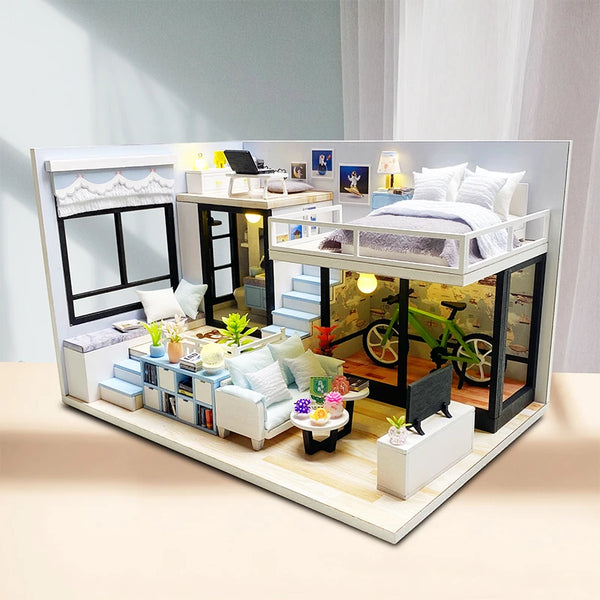 Modern Loft DIY Miniature Dollhouse Kit - Wooden 3D Model