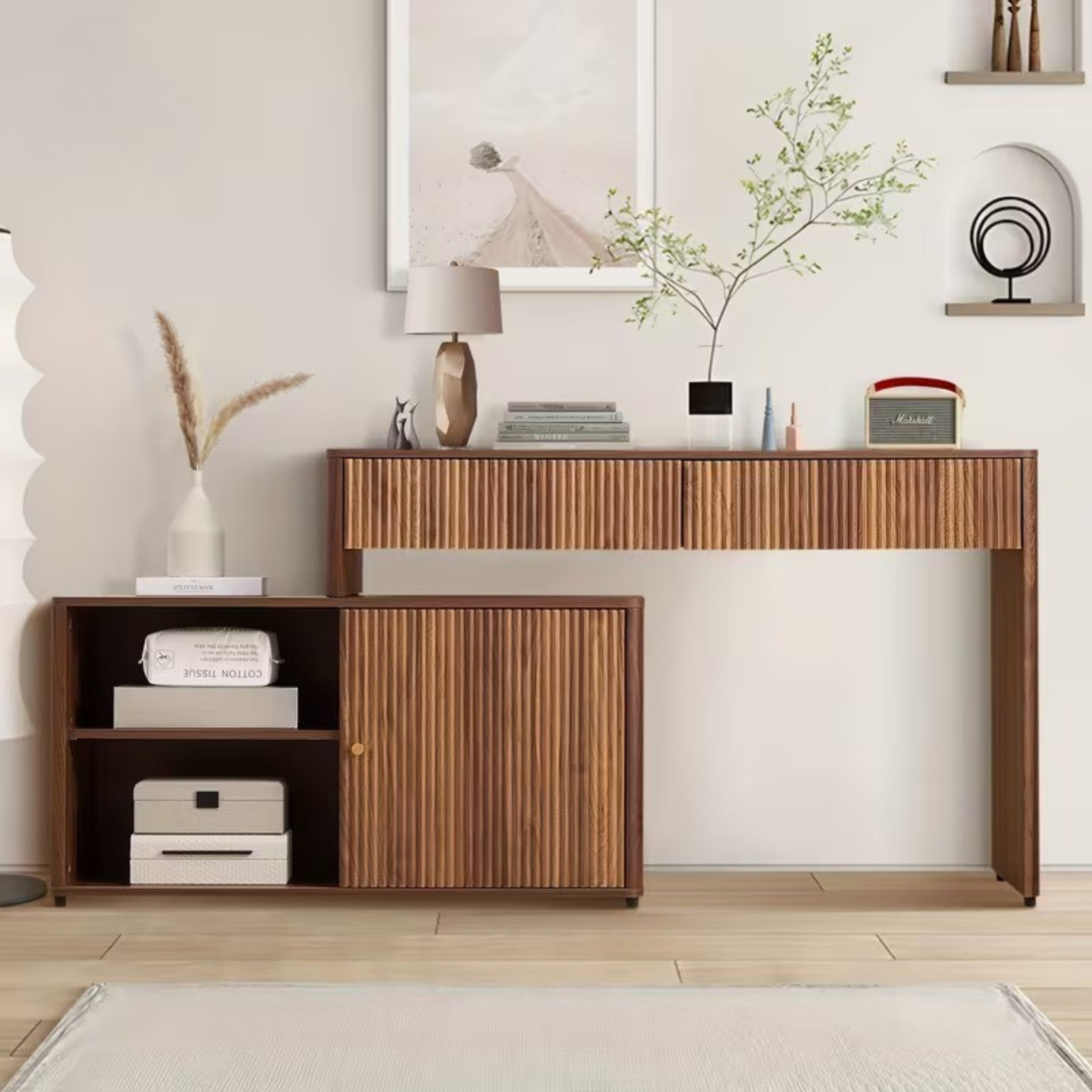 Modern L Shaped Corner Desk With Storage Cabinet And Shelves For Home Office